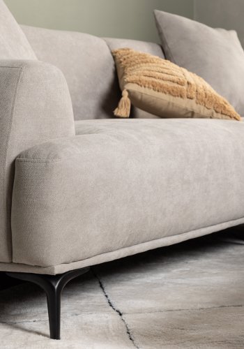VENTURE DESIGN Viskan sofa, m. sjeselong - lys gr polyester og matt sort metall