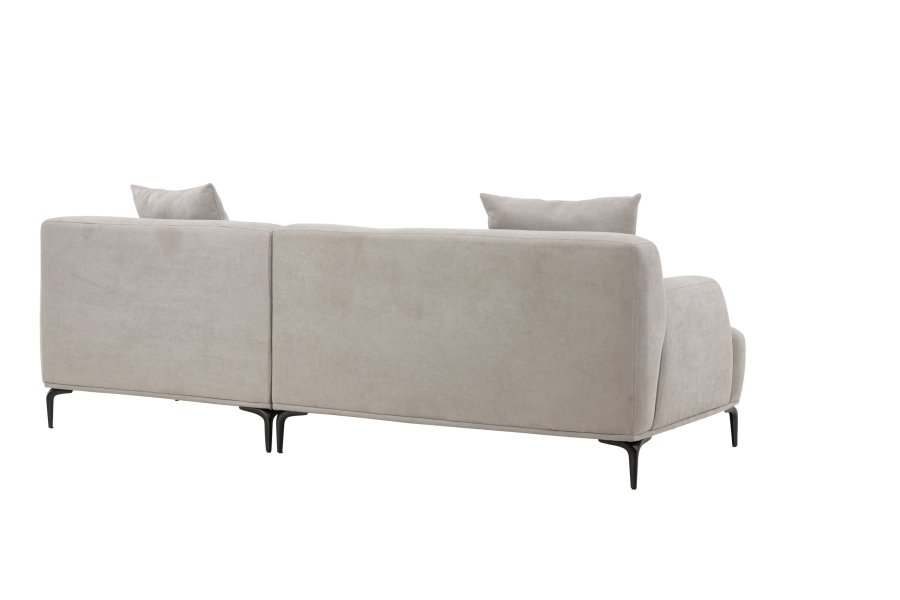 VENTURE DESIGN Viskan sofa, m. sjeselong - lys gr polyester og matt sort metall