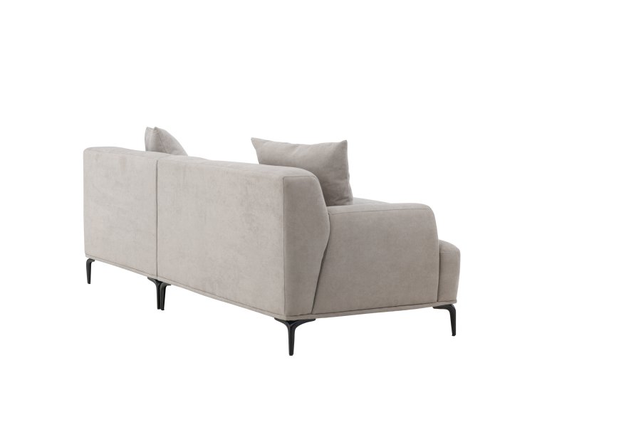 VENTURE DESIGN Viskan sofa, m. sjeselong - lys gr polyester og matt sort metall