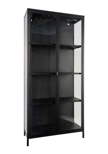 HOUSE NORDIC Brisbane Vitrine, m. 2 Glastüren und 3 Einlegeböden – schwarzer Stahl