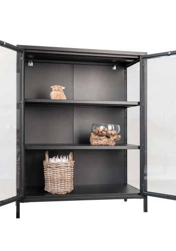 HOUSE NORDIC Brisbane vitrineskap, m. 2 glassdrer og 2 hyller - sort stl