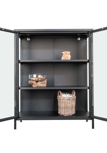 HOUSE NORDIC Brisbane vitrineskap, m. 2 glassdrer og 2 hyller - sort stl