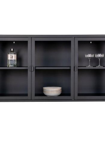 HOUSE NORDIC Brisbane Sideboard, mit 3 Glastüren – schwarzer Stahl (140x40)