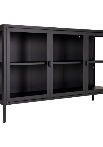 HOUSE NORDIC Brisbane Sideboard, mit 3 Glastüren – schwarzer Stahl (140x40)