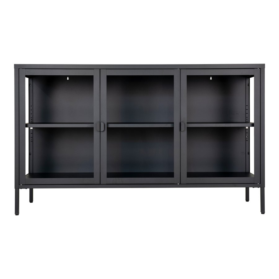 HOUSE NORDIC Brisbane Sideboard, mit 3 Glastüren – schwarzer Stahl (140x40)