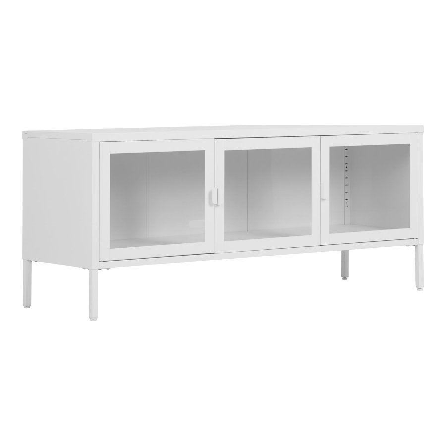 HOUSE NORDIC Brisbane TV-bord, med 3 glassdrer - hvitt stl (130x40)