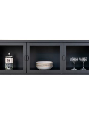 HOUSE NORDIC Brisbane TV-benk, m. 3 glassdrer - svart stl (40x130)