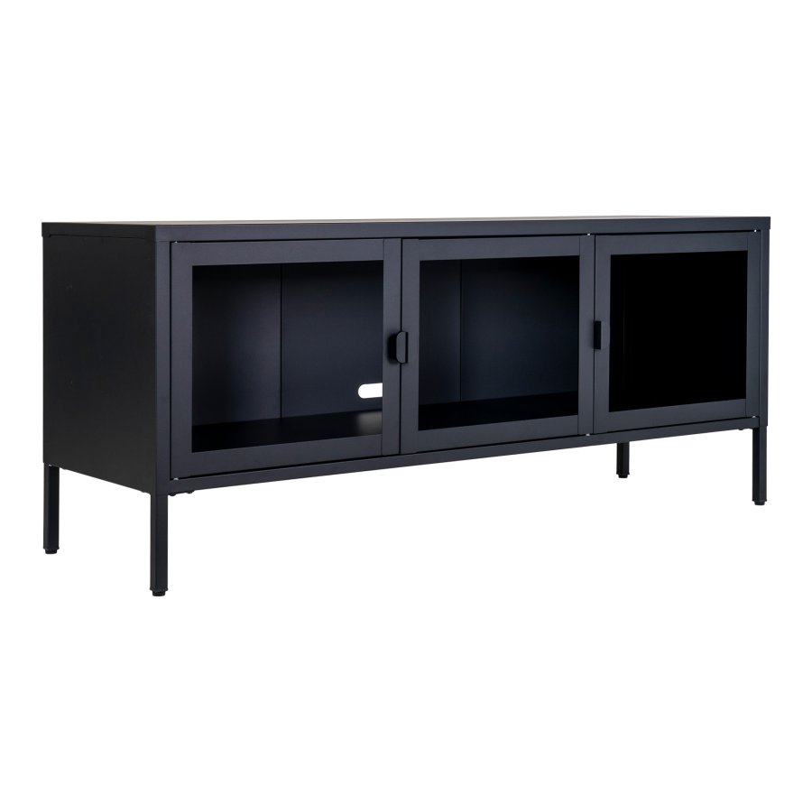 HOUSE NORDIC Brisbane TV-benk, m. 3 glassdrer - svart stl (40x130)