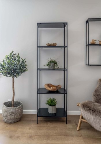 HOUSE NORDIC rektangulr Vita reol, m. 4 hyller - sort melamin og stl