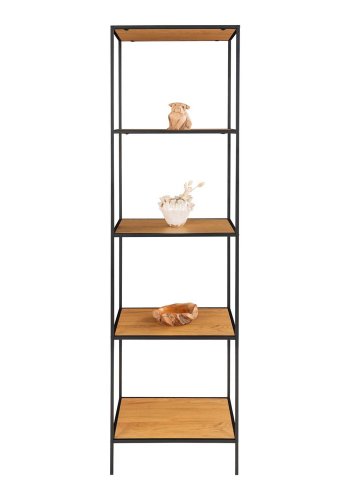 HOUSE NORDIC Vita reol, m. 5 hyller - naturlig melamin og sort stl (170x36)