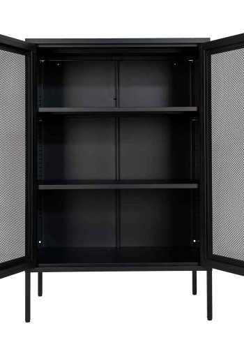 HOUSE NORDIC Melbourne vitrineskap, m. 2 nettingdrer og 2 hyller - sort stl