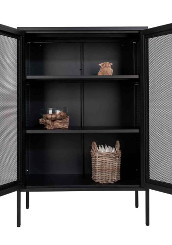 HOUSE NORDIC Melbourne vitrineskap, m. 2 nettingdrer og 2 hyller - sort stl