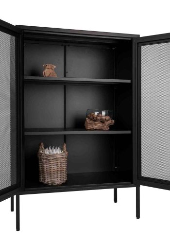 HOUSE NORDIC Melbourne vitrineskap, m. 2 nettingdrer og 2 hyller - sort stl
