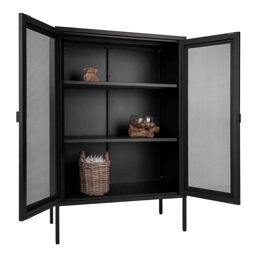 HOUSE NORDIC Melbourne vitrineskap, m. 2 nettingdrer og 2 hyller - sort stl