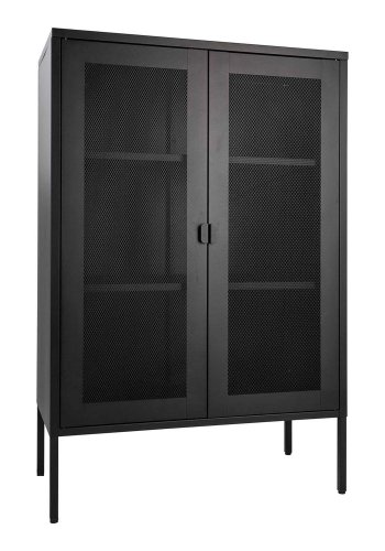 HOUSE NORDIC Melbourne vitrineskap, m. 2 nettingdrer og 2 hyller - sort stl