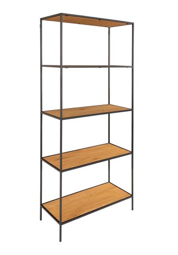 HOUSE NORDIC Vita reol, m. 5 hyller - naturlig melamin og svart stl (170x80)