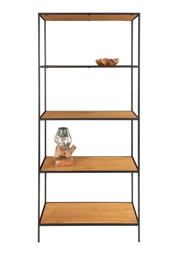 HOUSE NORDIC Vita reol, m. 5 hyller - naturlig melamin og svart stl (170x80)