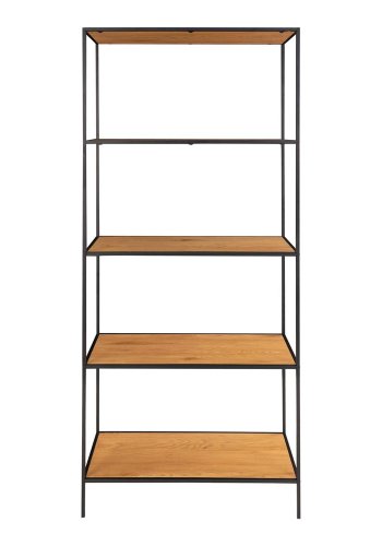 HOUSE NORDIC Vita reol, m. 5 hyller - naturlig melamin og svart stl (170x80)