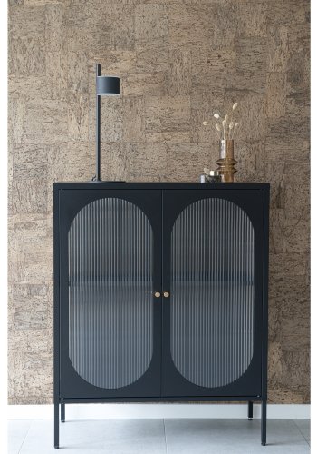 HOUSE NORDIC Adelaide vitrineskap, m. 2 riflet glassdrer - sort stl