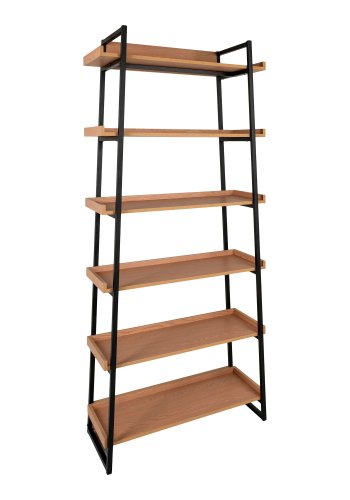 HOUSE NORDIC Bokhylle, ask finer, svart metallramme, 6 hyller, 80x35x185 cm