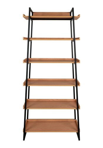 HOUSE NORDIC Bokhylle, ask finer, svart metallramme, 6 hyller, 80x35x185 cm