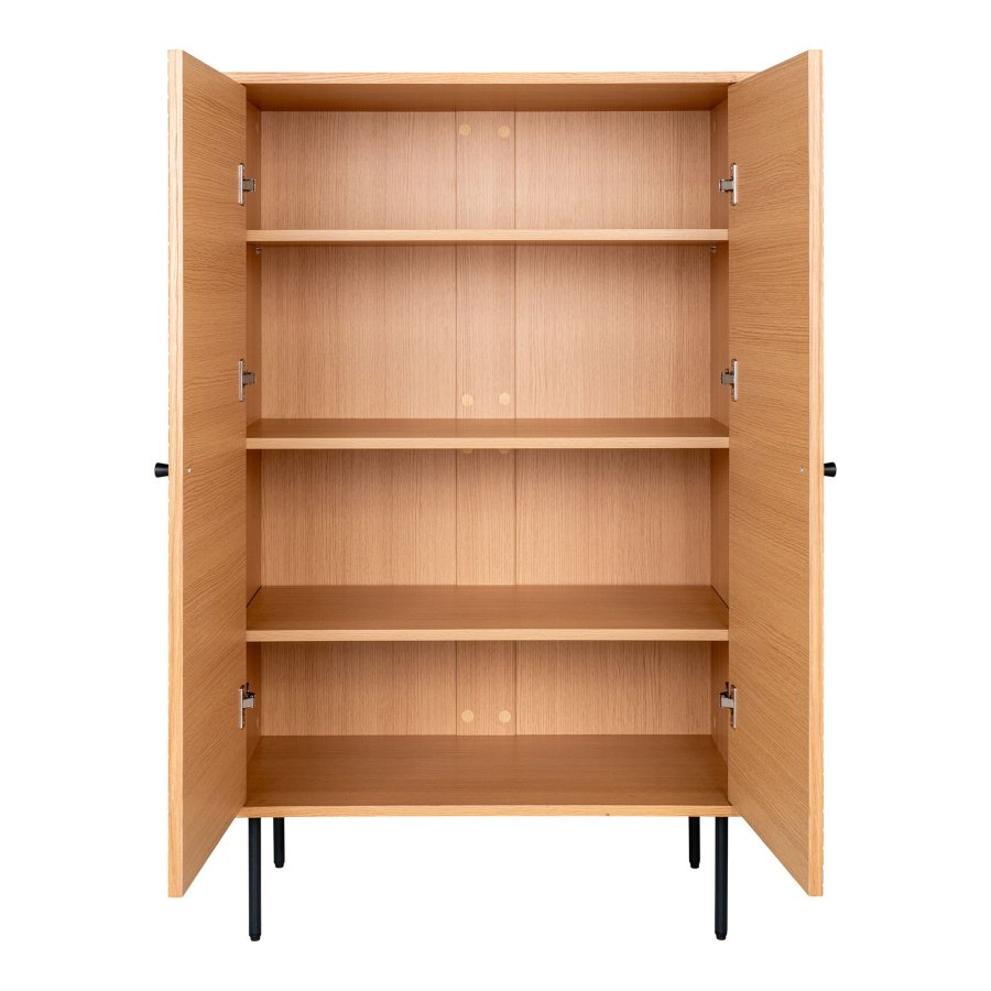 HOUSE NORDIC Vitrineskap, eikefiner, svarte metallben, 2 drer, 80x40x130 cm