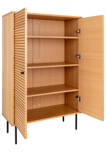HOUSE NORDIC Vitrineskap, eikefiner, svarte metallben, 2 drer, 80x40x130 cm