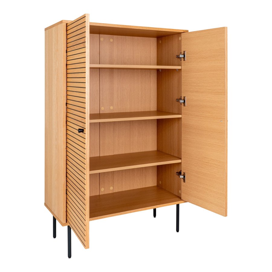 HOUSE NORDIC Vitrineskap, eikefiner, svarte metallben, 2 drer, 80x40x130 cm