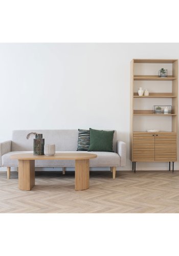 HOUSE NORDIC Kyoto bokhylle, med 2 drer, 4 hyller - naturlig melamin/eikefiner og svart stl