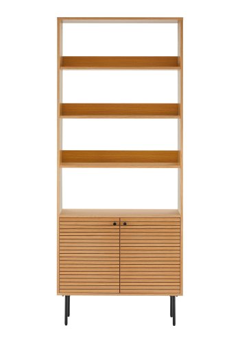 HOUSE NORDIC Kyoto bokhylle, med 2 drer, 4 hyller - naturlig melamin/eikefiner og svart stl