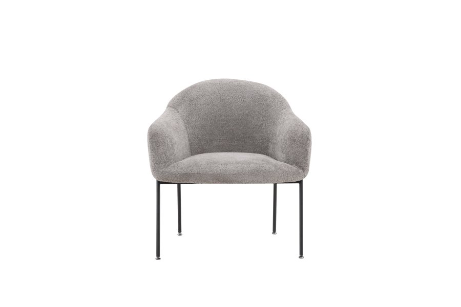 VENTURE DESIGN Catania Sessel, mit Armlehnen – hellgraues Polyesterbouclé und schwarzer Stahl