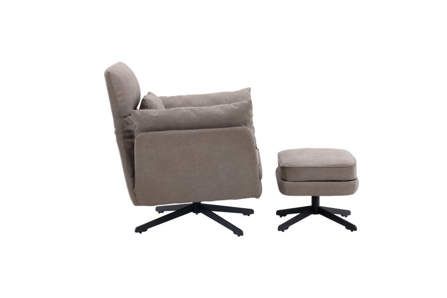 VENTURE DESIGN Madrid lenestol og fotskammel - grtt boucléstoff og svart stl