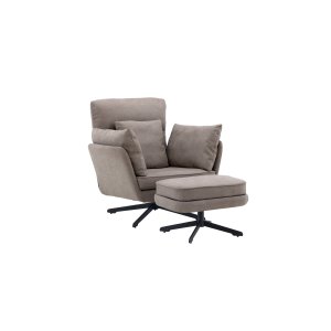 VENTURE DESIGN Madrid ftölj och fotpall - grtt bouclétyg och svart stl