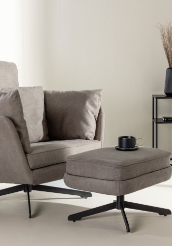 VENTURE DESIGN Madrid lenestol og fotskammel - grtt boucléstoff og svart stl