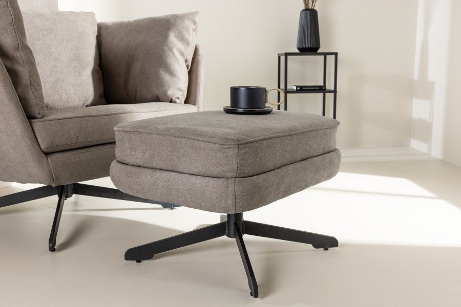 VENTURE DESIGN Madrid lenestol og fotskammel - grtt boucléstoff og svart stl