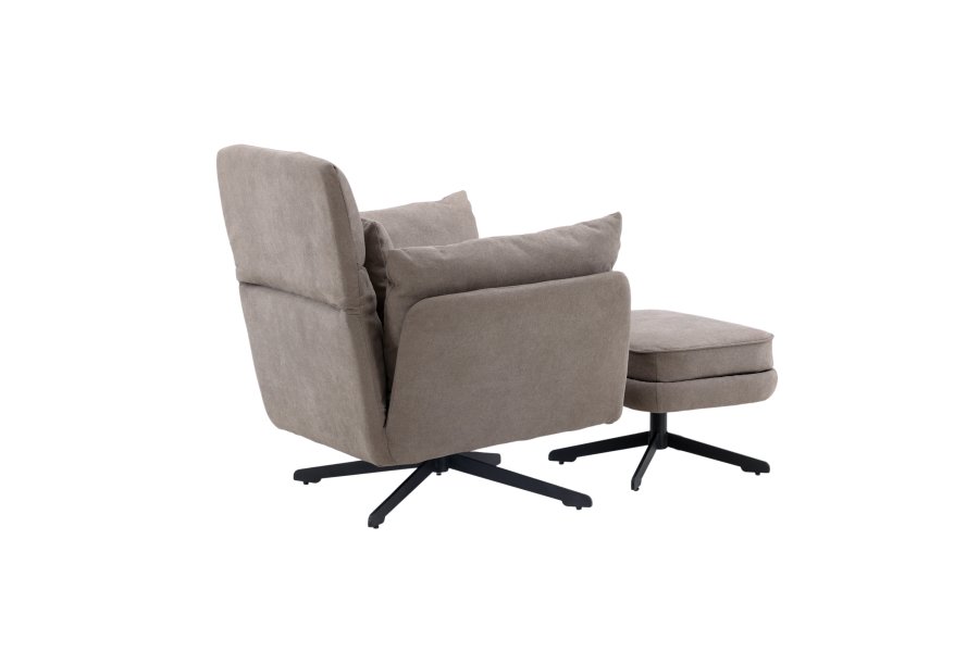 VENTURE DESIGN Madrid lenestol og fotskammel - grtt boucléstoff og svart stl