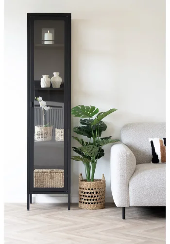 HOUSE NORDIC Brisbane smalt vitrineskap, med 1 glassdr og 3 hyller - svart stl
