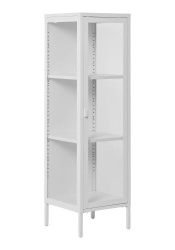 HOUSE NORDIC Brisbane smalt vitrineskap, med 1 glassdr og 2 hyller - hvitt stl
