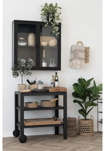 HOUSE NORDIC Brisbane veggmontert vitrineskap, med 2 glassdrer og 1 hylle - svart stl