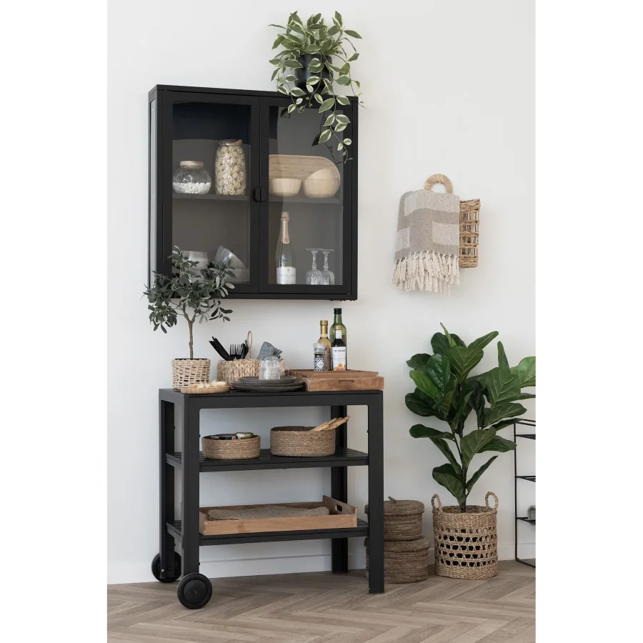 HOUSE NORDIC Brisbane veggmontert vitrineskap, med 2 glassdrer og 1 hylle - svart stl