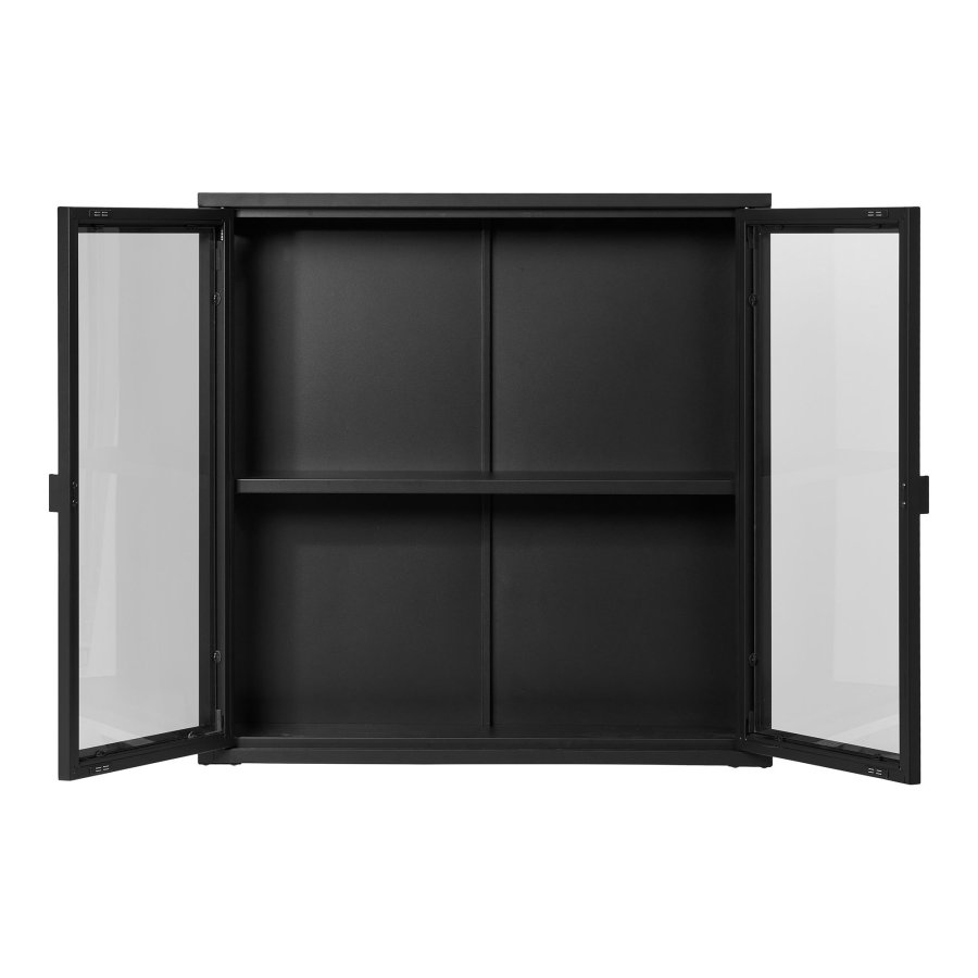 HOUSE NORDIC Brisbane veggmontert vitrineskap, med 2 glassdrer og 1 hylle - svart stl