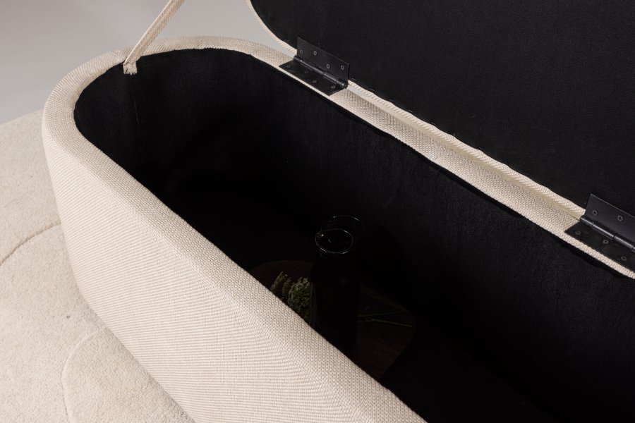 VENTURE DESIGN Potenza puff, med oppbevaring, oval - off-white polyester (130x50)