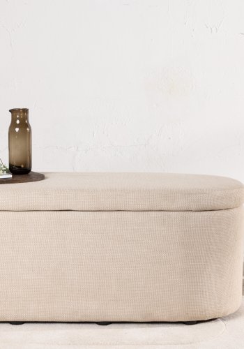 VENTURE DESIGN Potenza puff, med oppbevaring, oval - off-white polyester (130x50)