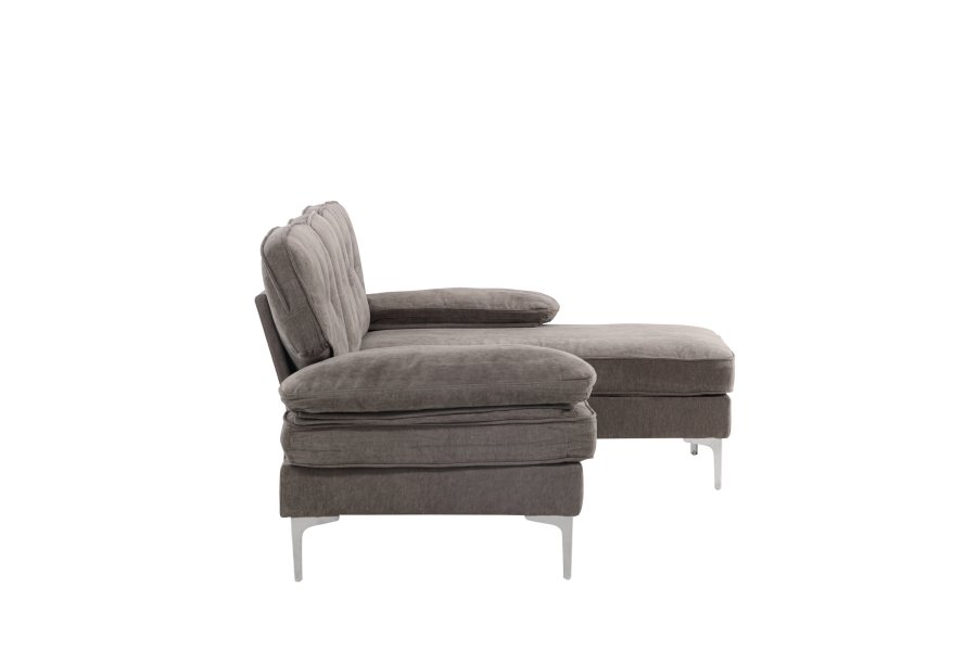 VENTURE DESIGN Trekning 3 pers. sofa, m. sjeselong - lysegr stoff og metall