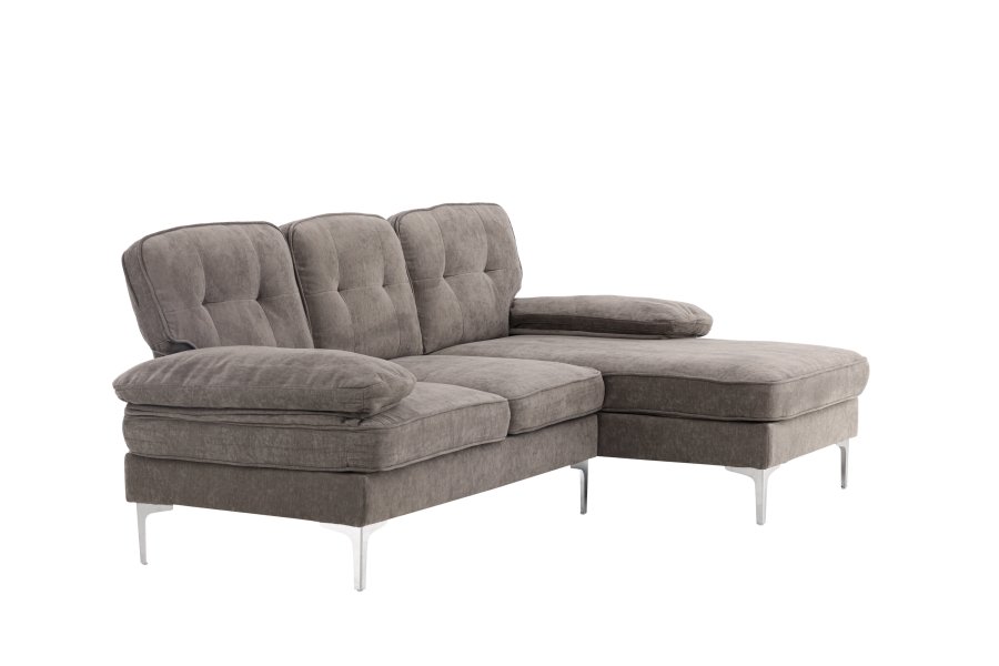 VENTURE DESIGN Trekning 3 pers. sofa, m. sjeselong - lysegr stoff og metall