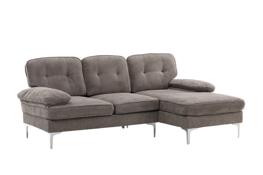 VENTURE DESIGN Trekning 3 pers. sofa, m. sjeselong - lysegr stoff og metall