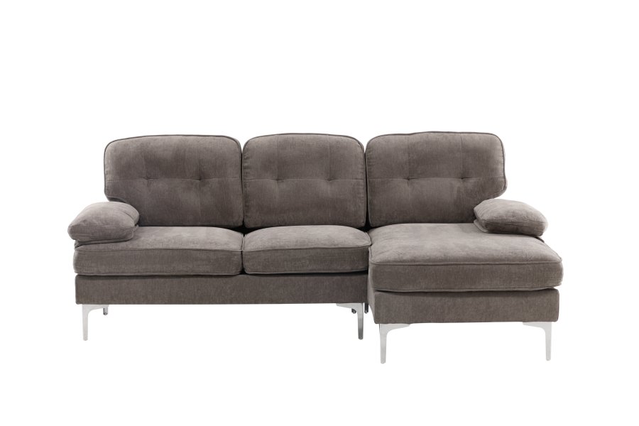 VENTURE DESIGN Trekning 3 pers. sofa, m. sjeselong - lysegr stoff og metall