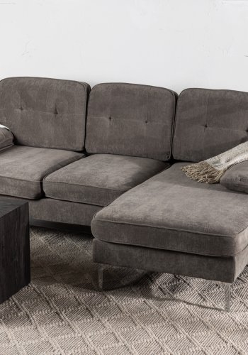 VENTURE DESIGN Trekning 3 pers. sofa, m. sjeselong - lysegr stoff og metall