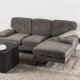 VENTURE DESIGN Trekning 3 pers. sofa, m. sjeselong - lysegr stoff og metall