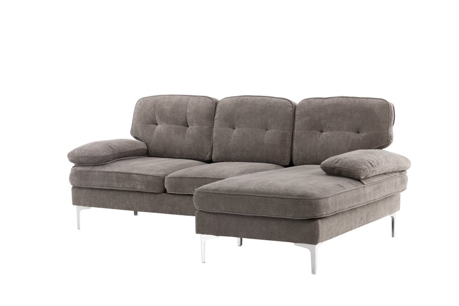 VENTURE DESIGN Trekning 3 pers. sofa, m. sjeselong - lysegr stoff og metall